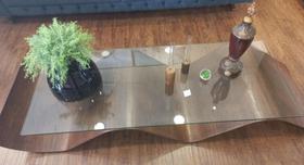 Mesa de Centro com Ondas de Madeira e Tampo de Vidro