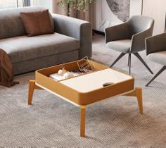 Mesa de Centro com Pés em Madeira Maciça 100% MDF Buriti Bege Mesa de Centro com Pés em Madeira Maciça 100% MDF Buriti Bege