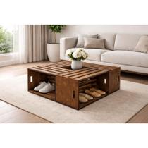Mesa de Centro Com Rodinhas e Nicho Sapateira Rústica Com Espaço Para Organização De Sapatos Mesa de Centro Com Rodinhas e Nicho Sapateira Rústica Com Espaço Para Organização De Sapatos