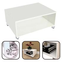 Mesa de Centro Com Rodizio E Travas Decorativa 30x60x45cm MDF Branco Mesa de Centro Com Rodizio E Travas Decorativa 30x60x45cm MDF Branco