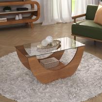 Mesa De Centro Com Tampo Em Vidro Artely Onda Cor Cinamomo