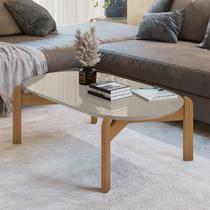 Mesa de Centro com Tampo Oval e Pés em Madeira Maciça Lizz Oblonga