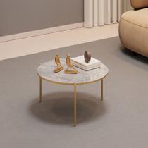 Mesa de Centro com Tampo Redondo e Pés em Metal Dourado Cleia Quartzo - MABE MAGAZINE Mesa de Centro com Tampo Redondo e Pés em Metal Dourado Cleia Quartzo - MABE MAGAZINE