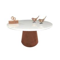 Mesa De Centro Com Vidro 80cm E Base Cone Envernizada Branco 35cm