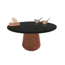 Mesa De Centro Com Vidro 80cm E Base Cone Envernizada Preto 35cm Mesa De Centro Com Vidro 80cm E Base Cone Envernizada Preto 35cm