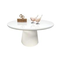 Mesa De Centro Com Vidro 80cm E Base Cone Laqueada Branco 35cm Mesa De Centro Com Vidro 80cm E Base Cone Laqueada Branco 35cm