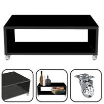 Mesa de Centro Decorativa Com Rodizio E Travas 30x60x45cm MDF Preto Mesa de Centro Decorativa Com Rodizio E Travas 30x60x45cm MDF Preto