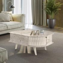 Mesa de Centro Decorativa Marion MDP 2 Portas Deslizantes Calacata/OffWhite G97 - Gran Belo