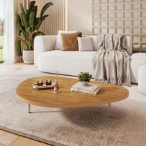 Mesa De Centro Decorativa Orgânica Pé Metal Tampo Mdf Moderna