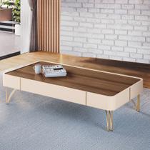Mesa de Centro Decorativa Rennes MDP/MDF Pés de Aço Off White/Castanho G26 - Gran Belo
