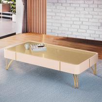 Mesa de Centro Decorativa Rennes MDP/MDF Pés de Aço Off White/Champagne G26 - Gran Belo