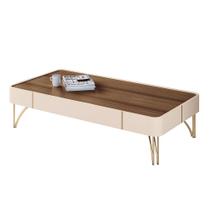 Mesa de Centro Decorativa Rennes Pés de Aço MDP/MDF Off White/Castanho G26 - Gran Belo