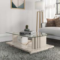 Mesa de Centro Decorativa Tampo em Vidro Gusmao MDP Calacata/OffWhite G97 - Gran Belo
