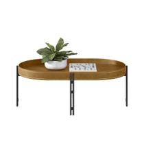 Mesa de Centro Decorativo Grimaldi Base Aço com Detalhe em Couro Caramelo/Preto G77 - Gran Belo Mesa de Centro Decorativo Grimaldi Base Aço com Detalhe em Couro Caramelo/Preto G77 - Gran Belo