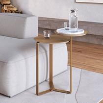 Mesa de Centro Dois Tampos Chanfrado Orgânica Pé Metal Complementos Marrom Hanover/Dourado