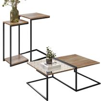 Mesa de Centro Espelhada com Mesas Laterais Industrial D01 Design Demolição - Lyam Decor