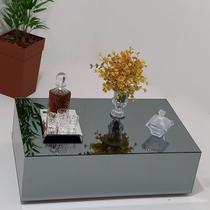 Mesa De Centro Espelhada Fumê Para Sala Decorativa 80X50 Cm Com Rodas Altura 25 Cm Premium