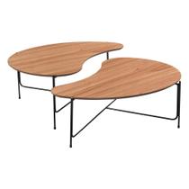 Mesa de Centro Ibiza Tampo Orgânico Cinamomo Pés em Metal Preto