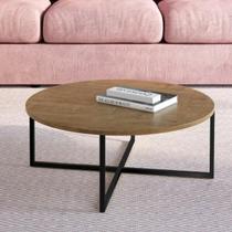 Mesa de Centro Industrial Redonda 70cm - Carvalho/Preto