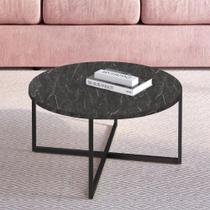 Mesa de Centro Industrial Redonda 70cm - Marquina/Preto Mesa de Centro Industrial Redonda 70cm - Marquina/Preto