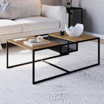 Mesa de Centro Industrial Retrô com Nicho Madeira/Aço York Marrom Vermont/Preto Mesa de Centro Industrial Retrô com Nicho Madeira/Aço York Marrom Vermont/Preto