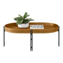 Mesa de Centro Isi Nature Fosco e Couro Caramelo 93x35 cm L04 - D'Rossi Mesa de Centro Isi Nature Fosco e Couro Caramelo 93x35 cm L04 - D'Rossi