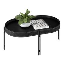 Mesa de Centro Isi Preto TX e Couro Preto 93x35 cm L04 - D'Rossi Mesa de Centro Isi Preto TX e Couro Preto 93x35 cm L04 - D'Rossi