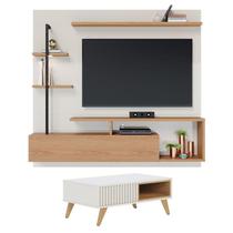 Mesa de Centro Jeri com Painel para Tv Suspenso Maragogi Off White Freijó Colibri