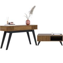 Mesa De Centro Jeri E Aparador Riveira Para Sala Noce Milano Preto CLB