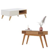 Mesa de Centro Jeri Off White Freijó com Aparador Riviera Freijó Colibri