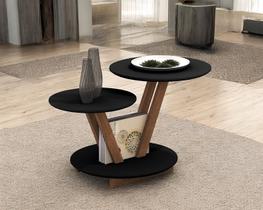 Mesa De Centro Laguna Redonda Tampo Duplo Decorativa Retro