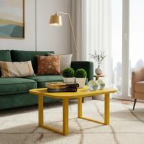 Mesa De Centro Lateral De Apoio Para Sala Estar Square Amarelo Laca