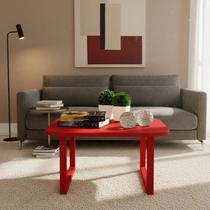 Mesa De Centro Lateral De Apoio Para Sala Estar Square Vermelho Laca