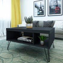 Mesa de Centro Liberty Preto com 2 Nichos e Pés - Artely