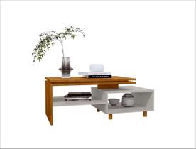 Mesa de Centro Lima Retangular MDP 15 mm Pés em Madeira Naturalle Off White Bechara