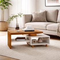 Mesa de Centro Lima Tampo Duplo com Pés em Madeira Maciça Cor:Naturalle-Off-White