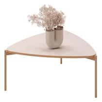 Mesa De Centro Lina 77 Cm Pes Metal Off White Dourado Dj Moveis