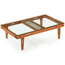 Mesa de Centro Los Ozki 120 cm Madeira Eucalipto Cedro Corda Redonda Rami e Tampo de Vidro