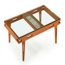 Mesa de Centro Los Ozki 90 cm x 90 cm Madeira Eucalipto Cedro Corda Redonda Rami e Tampo de Vidro