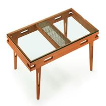 Mesa de Centro Los Ozki 90 cm x 90 cm Madeira Eucalipto Cedro Corda Redonda Rami e Tampo de Vidro