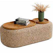 Mesa de Centro Madrid Tecido Linhão House Decor Cor Bege Mesa de Centro Madrid Tecido Linhão House Decor Cor Bege