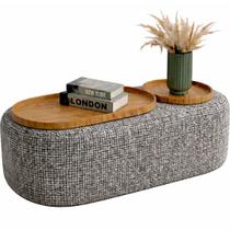 Mesa de Centro Madrid Tecido Linhão House Decor Cor Cinza Mesa de Centro Madrid Tecido Linhão House Decor Cor Cinza