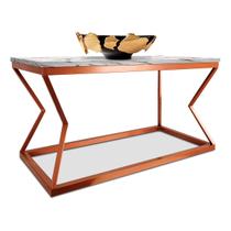 Mesa De Centro Mond Retangular Tampo Mdf Sala Decoração Cobre/Vulcano