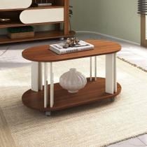 Mesa de Centro Mundi Oval Tampo MDF 91cm Cedro-Off White Artely