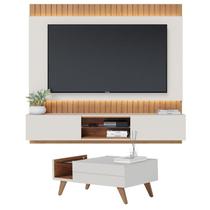 Mesa de Centro Noronha com Painel para Tv Suspenso Búzios 1.8 Off White Matte Freijó Colibri