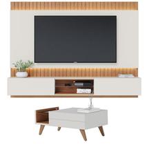 Mesa de Centro Noronha com Painel para Tv Suspenso Búzios 2.2 Off White Matte Freijó Colibri