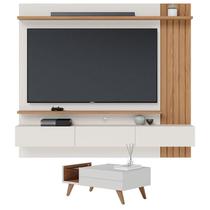 Mesa de Centro Noronha com Painel para Tv Suspenso Juriti 1.8 Off White Matte Freijó Colibri