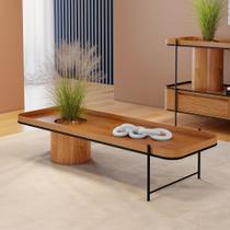 Mesa de Centro Orgânica Cachepot em Madeira Maciça Mel Estrutura Metálica Preto Mesa de Centro Orgânica Cachepot em Madeira Maciça Mel Estrutura Metálica Preto