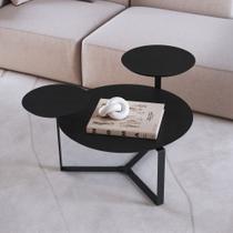 Mesa de Centro Orgânica Três Tampos Chanfrada 83cm Pé Metal Móvel na Caixa