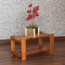 Mesa de Centro Organizadora Sala de Estar 60cm 2 Prateleiras Madeira Maciça Ripada Natural